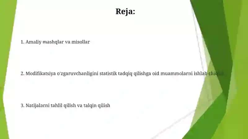 Modifikatsion òzgaruvchanlikni statistik usulda òrganish oid masala va mashqlar tuzish 2