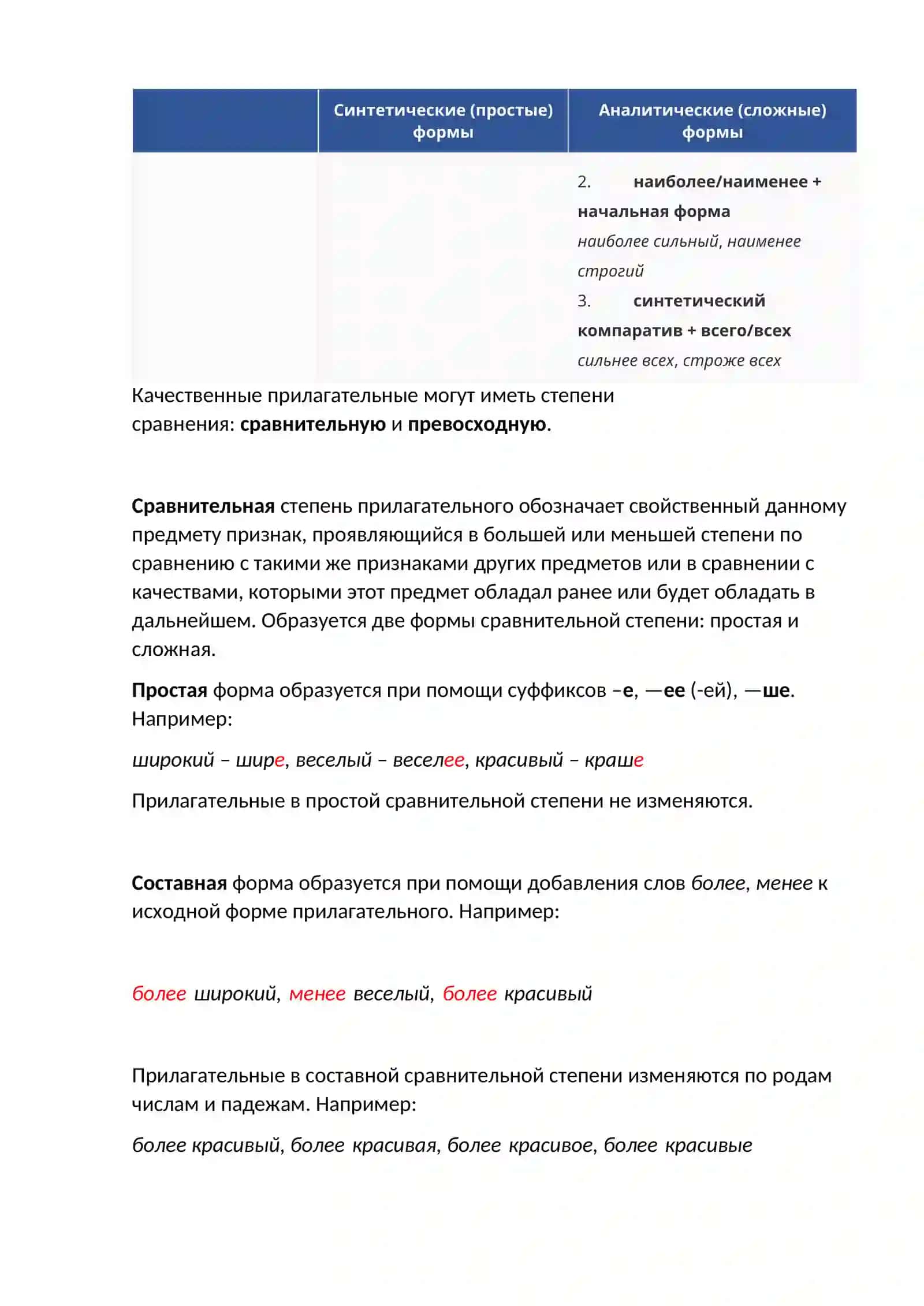 Степени сравнения прилагательных 2