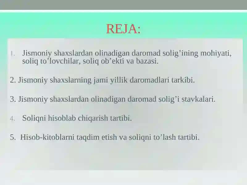 Jismoniyshaxslardanolinadigandaromadsolig’i 2