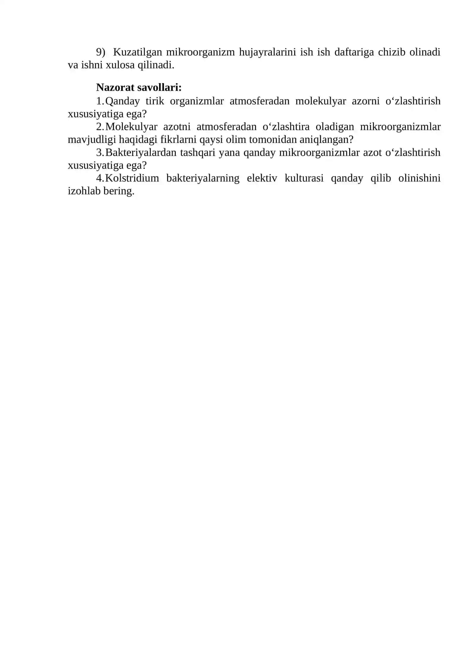 Molekulyar azotni o‘zlashtiruvchi anaerob mikroorganizmlarning elektiv kul’turasini tayyorlash 2