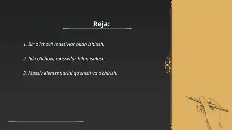 Bir o'lchovli massivlar bilan ishlash 2