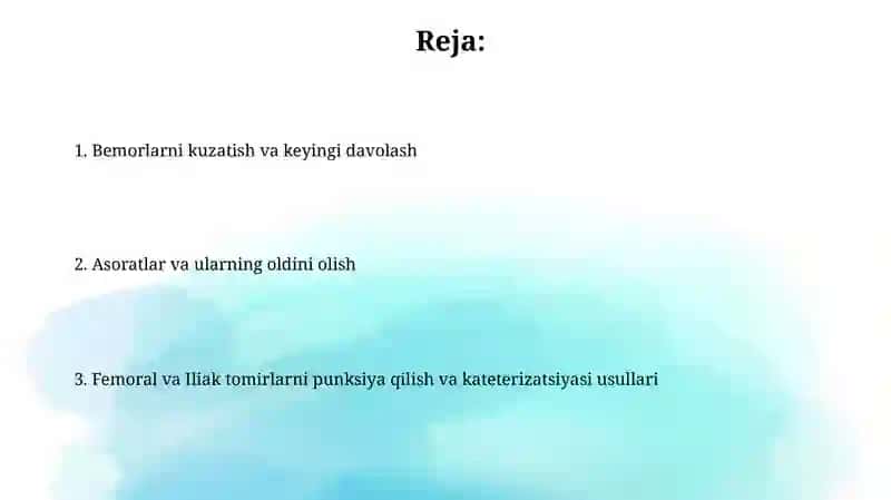 Oʻmrov osti va son venalarini punksiya qilish va kateterlash 2