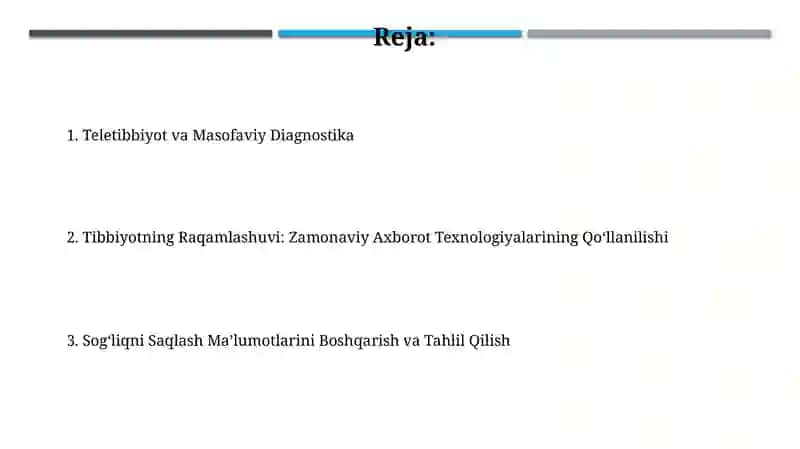 Tibbiyotni raqamlashtirish. Zamonaviy axborot texnologiyalarining tibbiyotda qòllanilishi 2