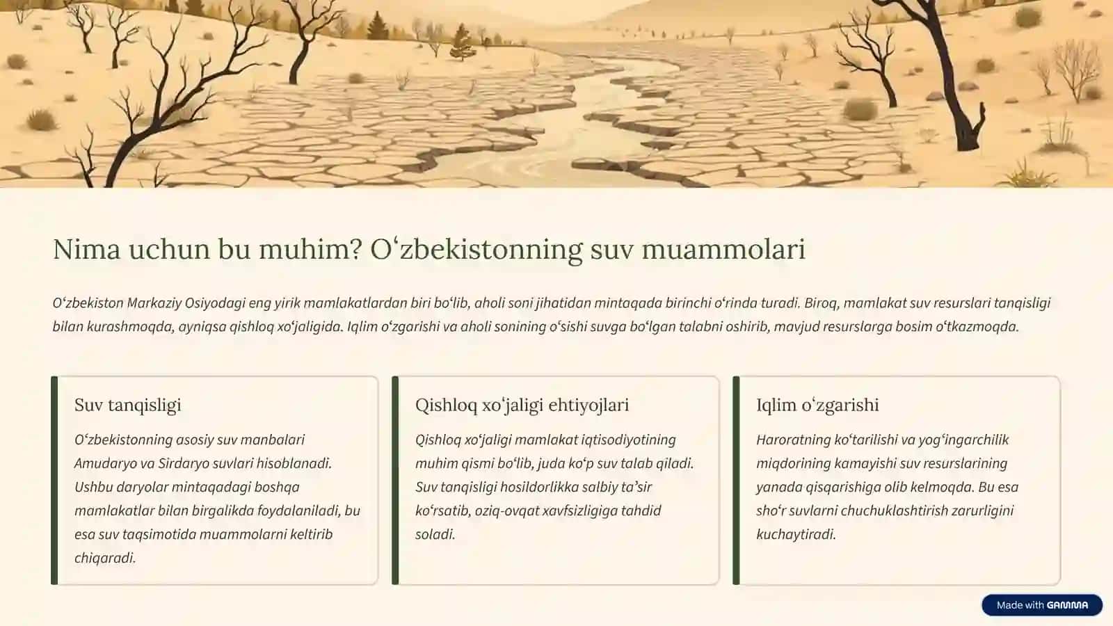 Oʻzbekistonda shoʻr suvlarni chuchuklashtirish: Kelajak uchun yechimlar 2