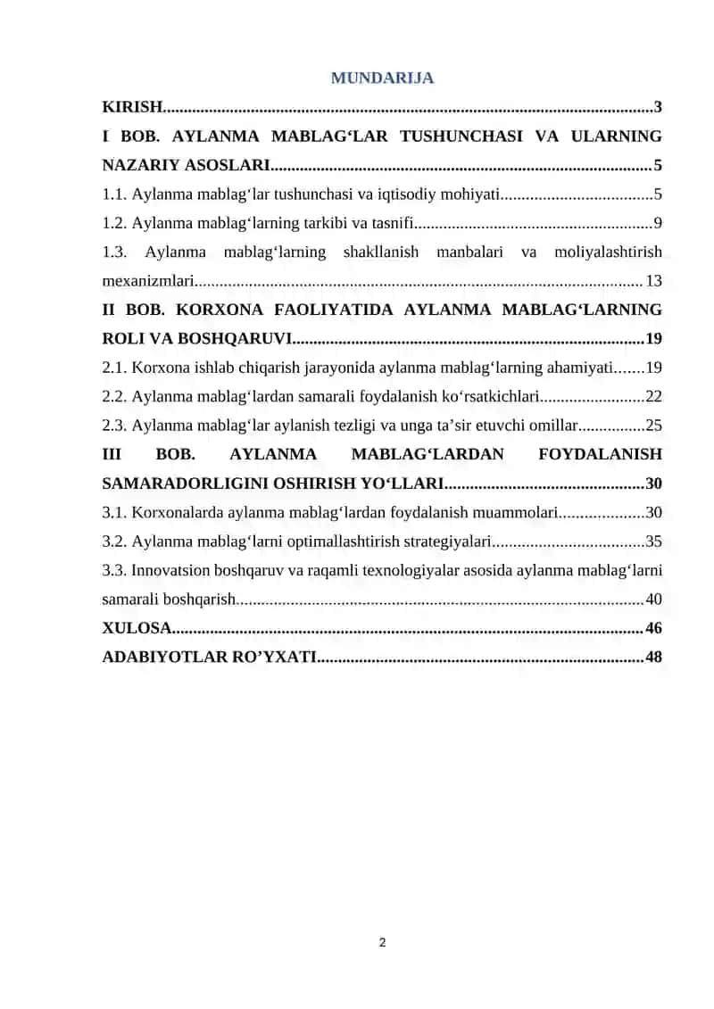 Aylanma mablag’lar tushunchasi, iqtisodiy tabiati va ularning korxona faoliyatidagi ahamiyati 2