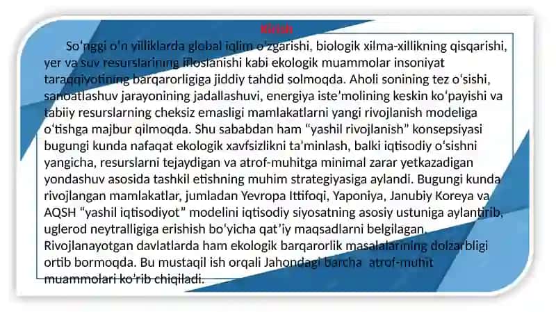 Jahonda atrof-muhit muhofazasi va yashil rivojlanish siyosati 2