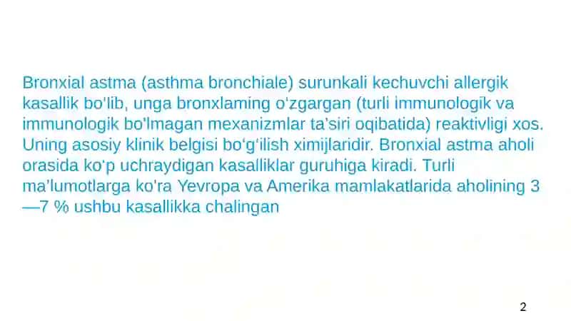 Bronxial astma da birinchi yordam korsam 2