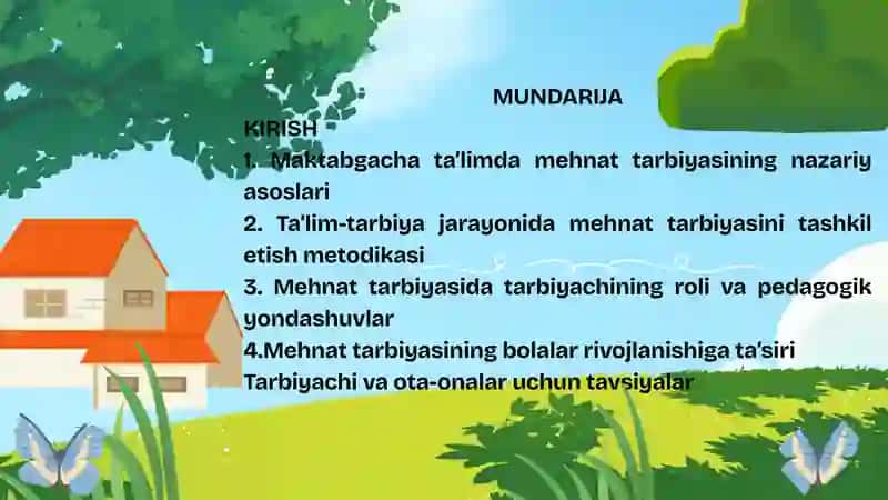 Maktabgacha ta`lim tashkilotlarida ta`lim-tarbiya jarayonini tashkil etishda mehnat tarbiyasining o`rni 2