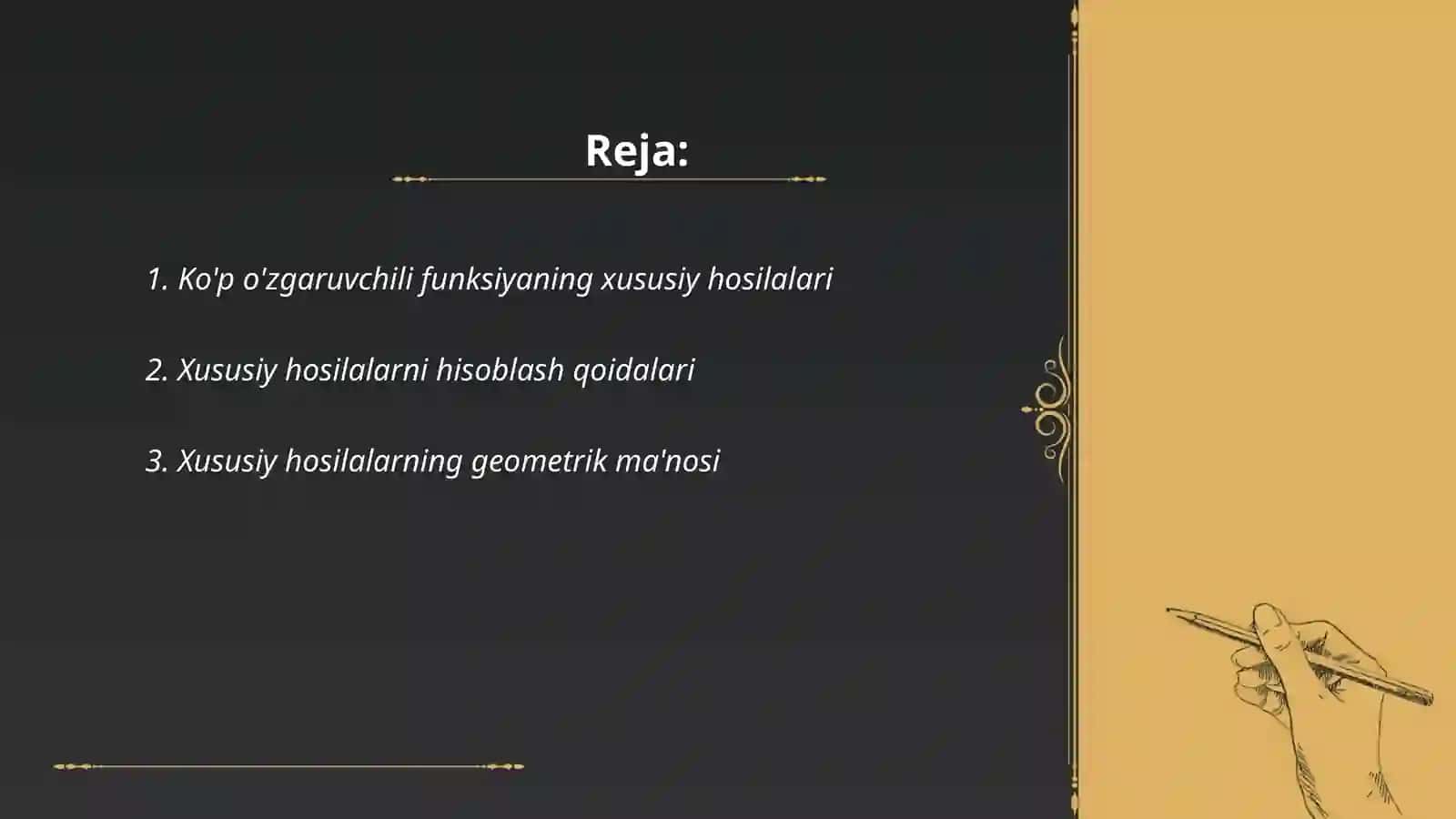 Ko'p o'zgaruvchili funksiyaning xususiy hosilalari 2