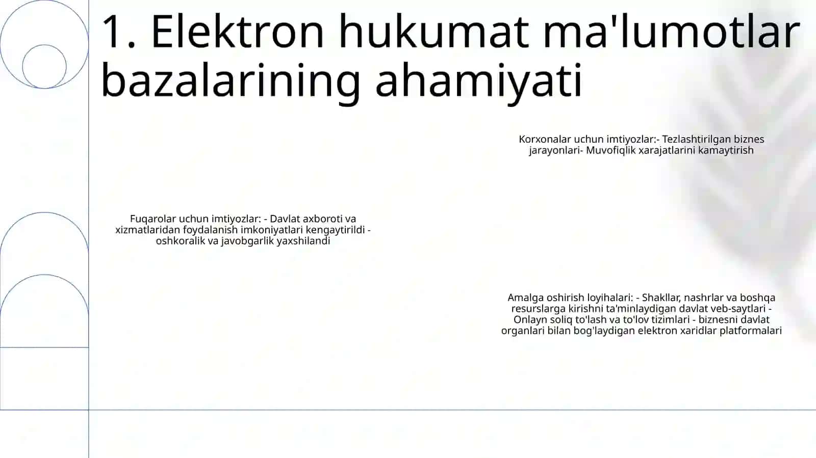 Elektron Hukumatning Malumotlar Bazalarini Yaratish BoʼYicha Asosiy Loyihalar 2