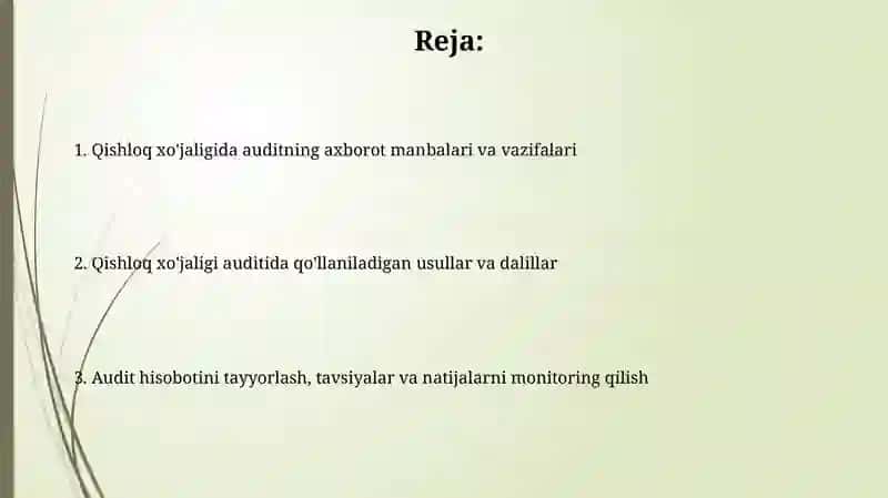 Qishloq xo'jaligida audit 2