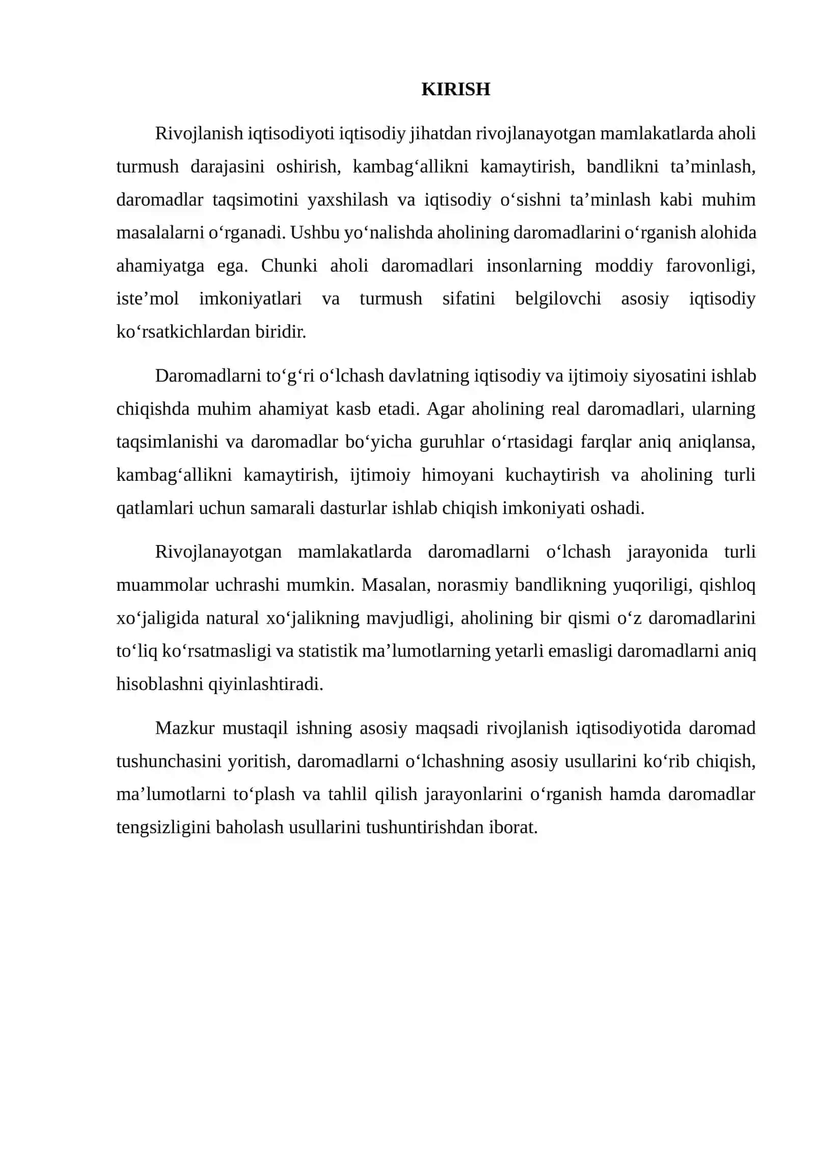 RIVOJLANISH IQTISODIYOTIDA DAROMADLARNI O‘LCHASH USULLARI BO‘YICHA MA’LUMOTLAR TO‘PLASH VA TAHLIL QILISH 2