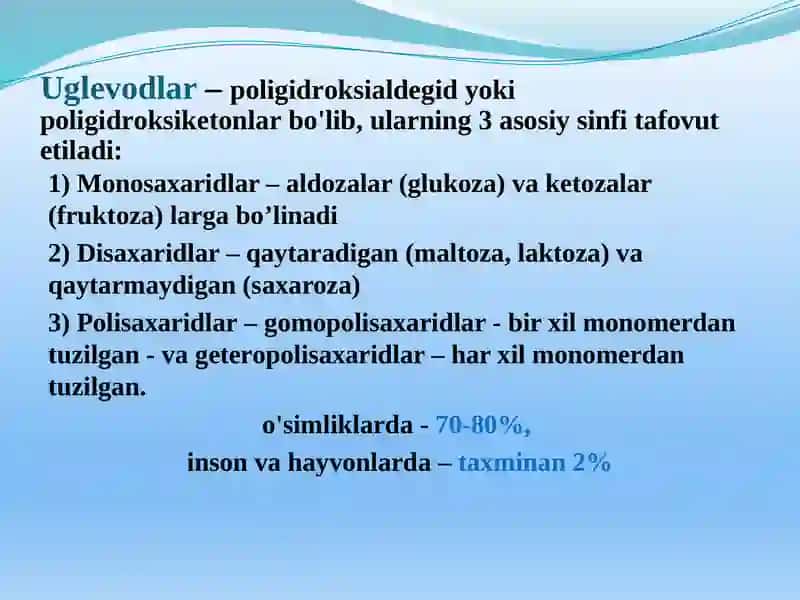 Uglevodlar almashinuvi va funksiyalari 2