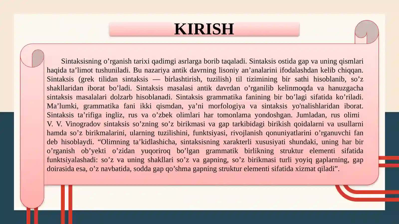 O‘ZBEK TILSHUNOSLIGIDA SINTAKSIS VA UNING O‘RGANILISHI 2