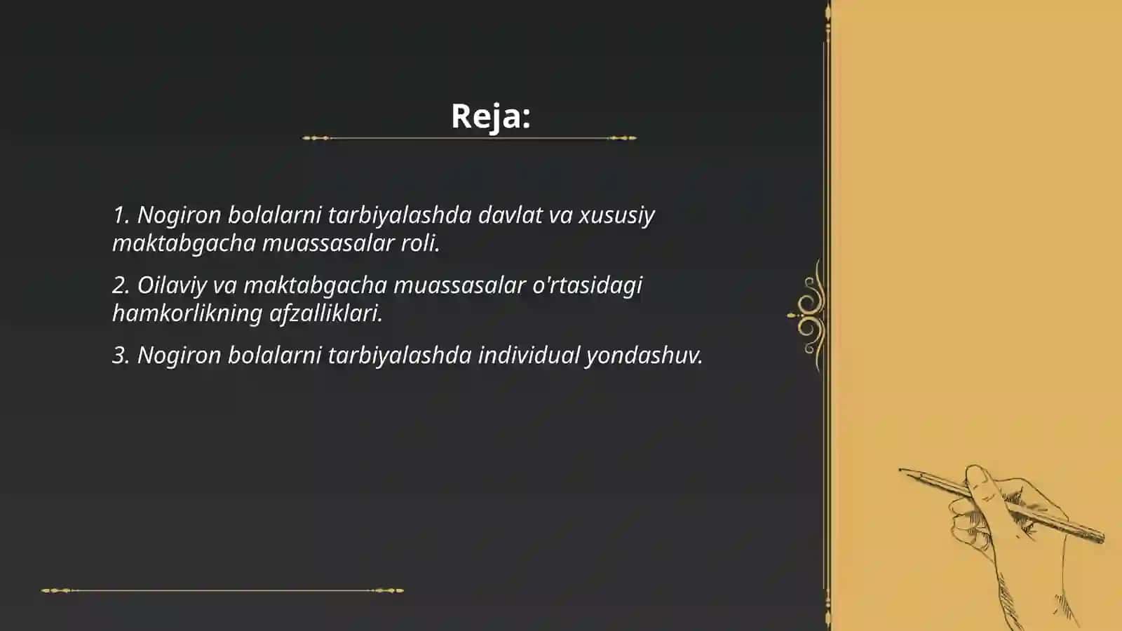 Nogiron bolani tarbiyalashda maxsus maktabgacha muassasa va oilani hamkorligining mazmuni usullari va vositalari 2