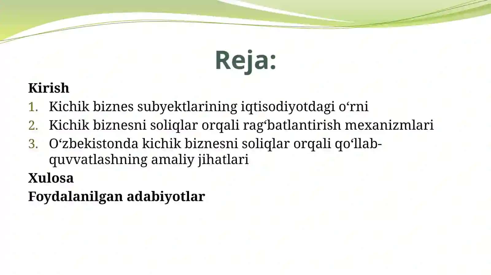 Kichik biznes subektlarini soliqlar orqali raqobatlandirish 2