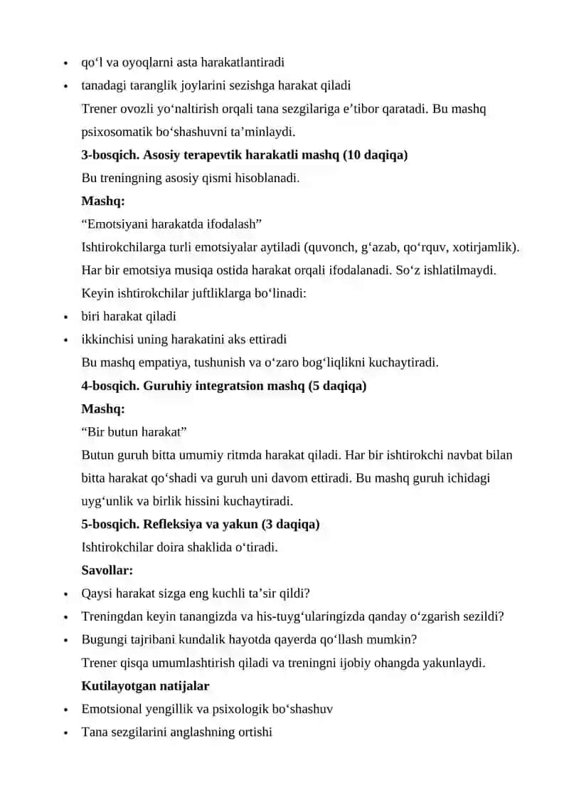 Harakatli guruh terapiyasi trening 2
