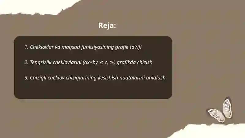 Cheklovlar va maqsad funksiyasining grafik ifodalanishi 2
