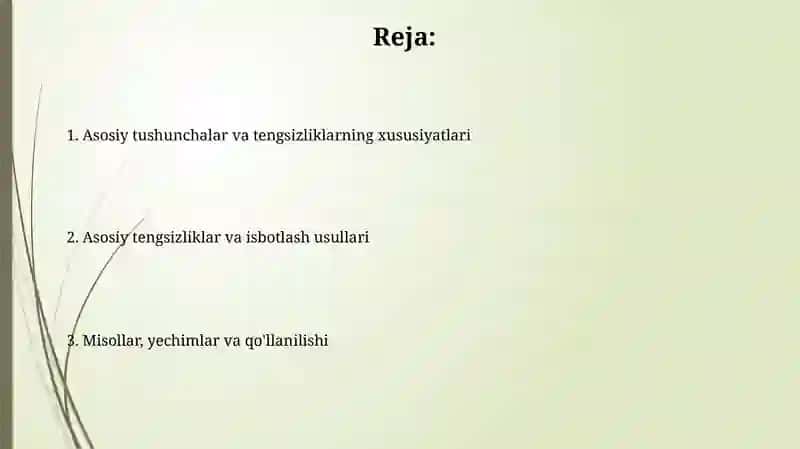 Tengsizliklarni isbotlashga oid misollar yechish 2