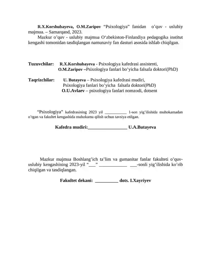 Psixologiya fanidan o’quv-uslubiy majmua 2