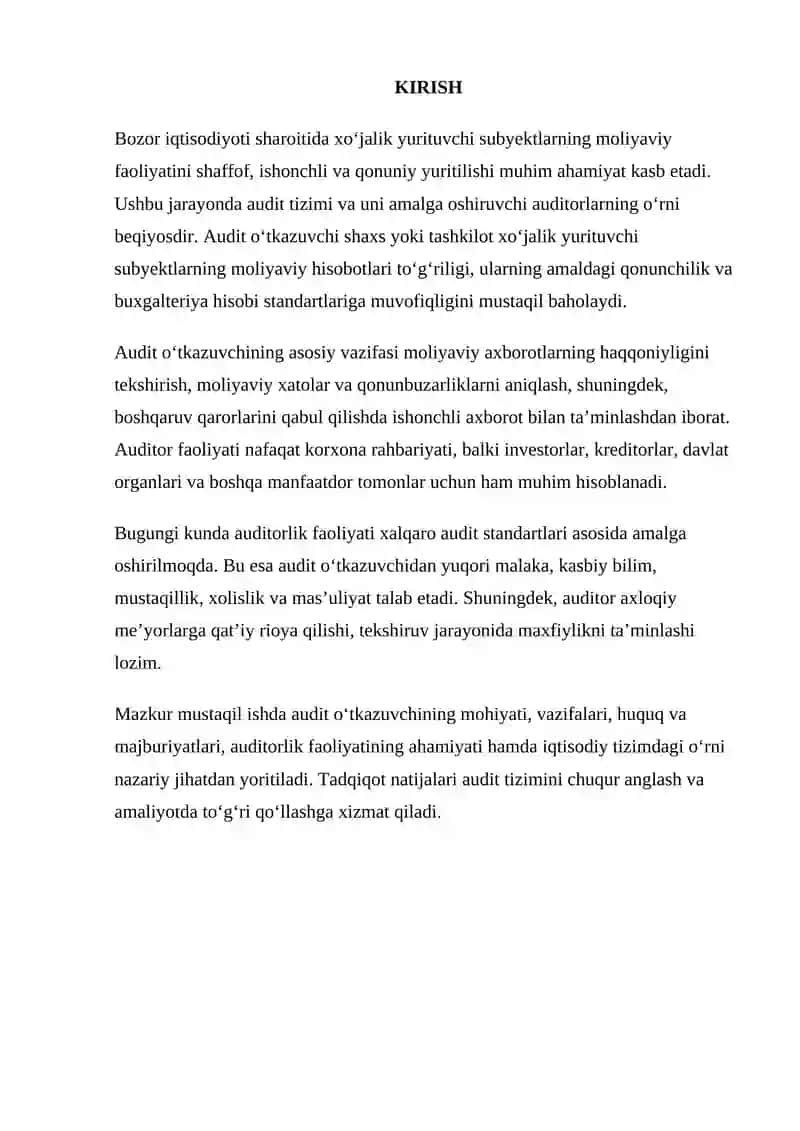Audit O‘tkazuvchi (Auditor) Faoliyati 2
