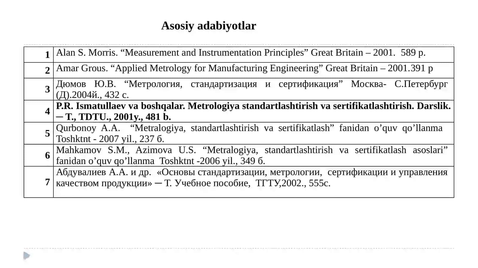 “MЕTROLOGIYA, STANDARTLASHTIRISH VA SERTIFIKASIYALASH” FANI TO’GRISIDA UMUMIY MALUMOTLAR 2
