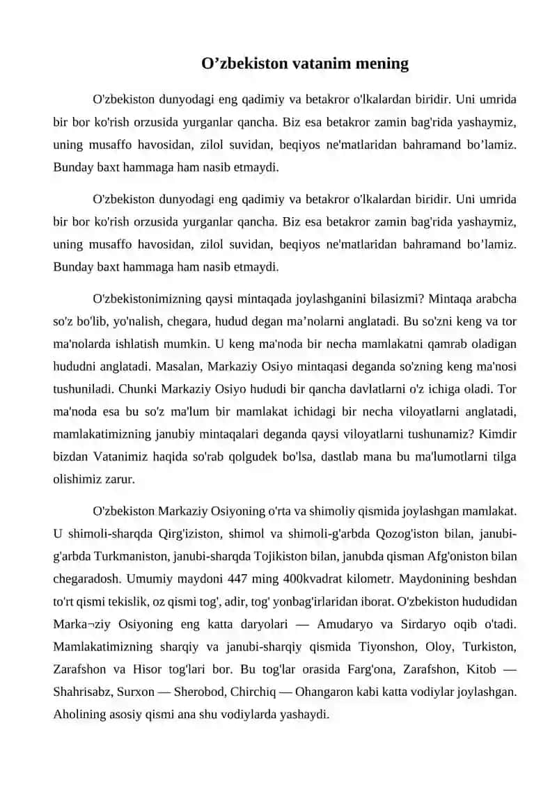 O’zbekiston vatanim mening 2