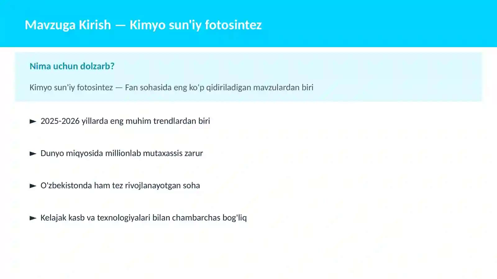 Kimyo sun'iy fotosintez 2