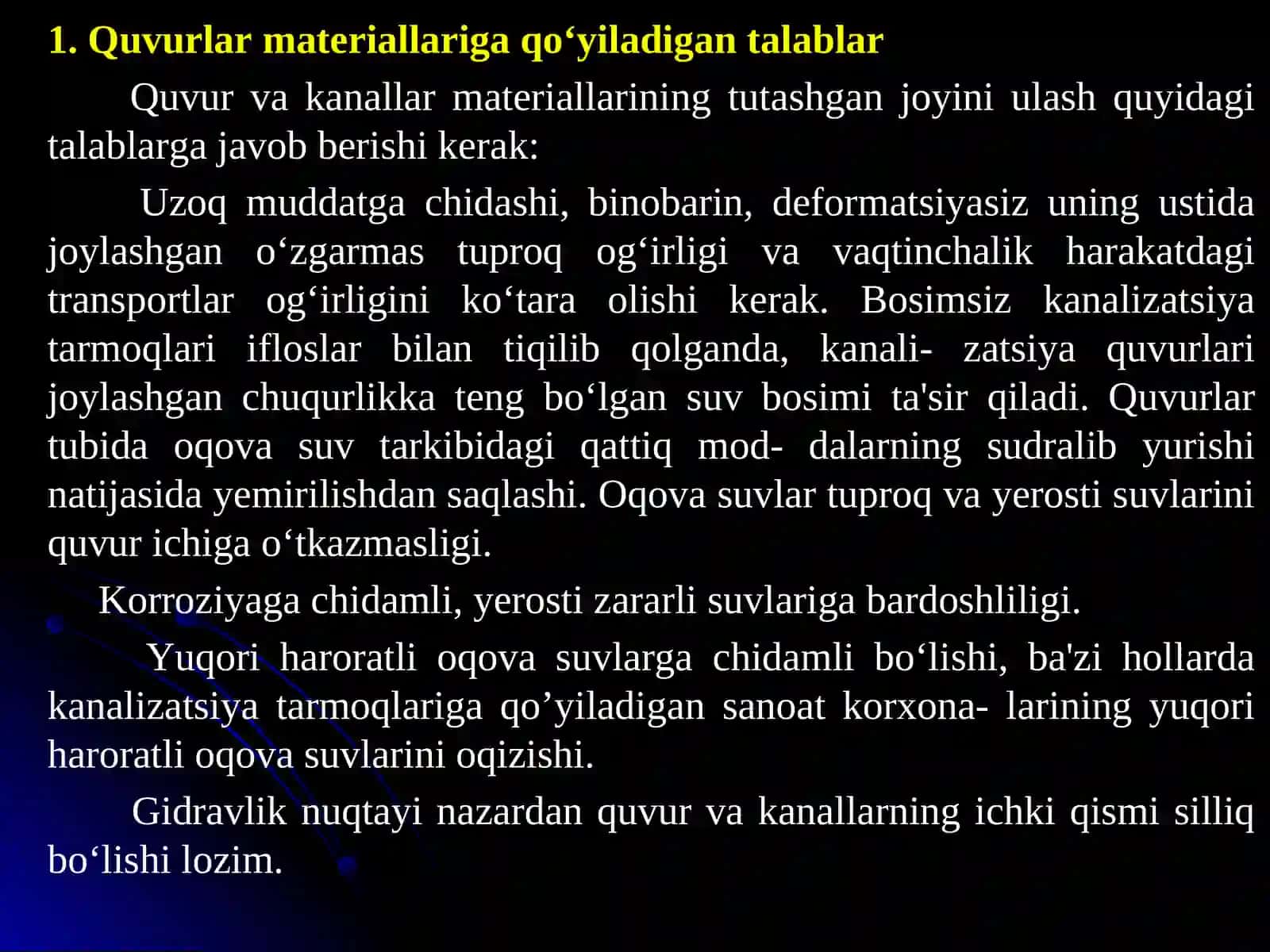 Quvurlar va quvur materiallariva ularga qo‘yiladigan talablar 2