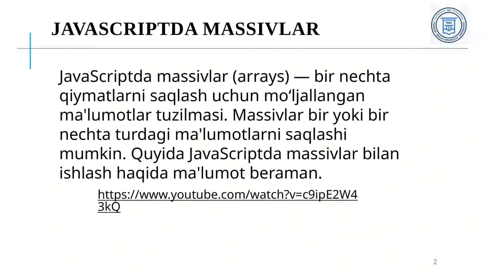 JS da massivlar va lug‘atlar 2