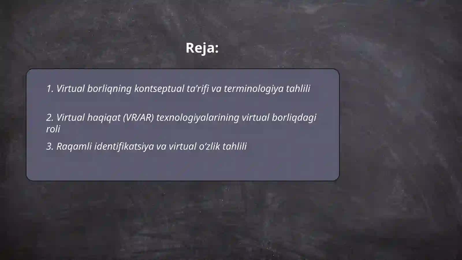 Virtual borliq haqida tahlil etish Diyorbek 2