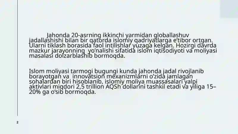 Islomiy moliyalashtirish asoslari 2