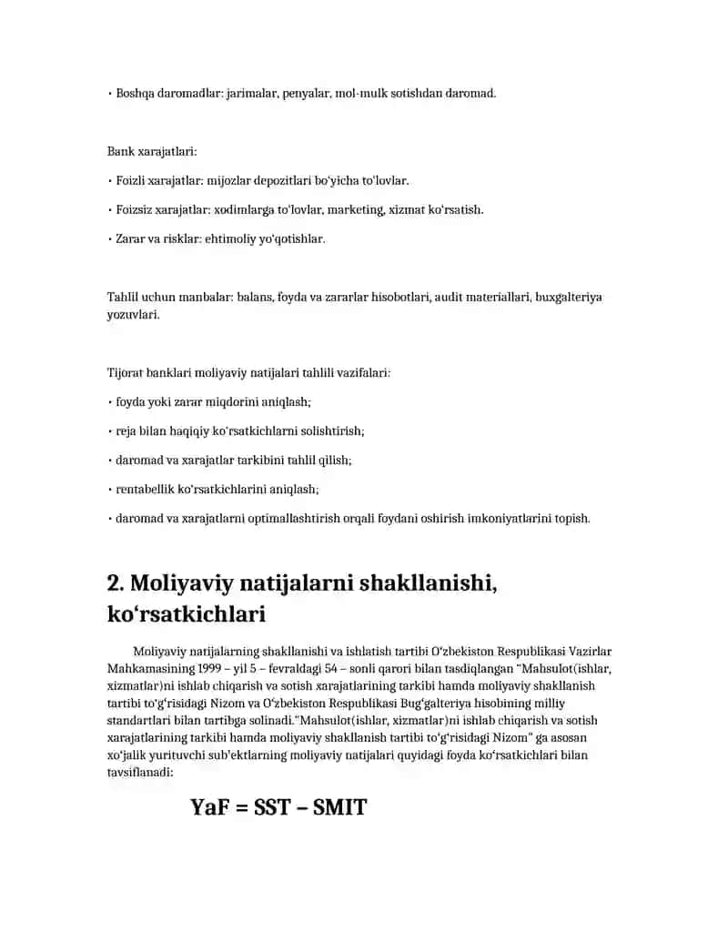 Tijorat banklarining moliyaviy natijalari tahlili 2
