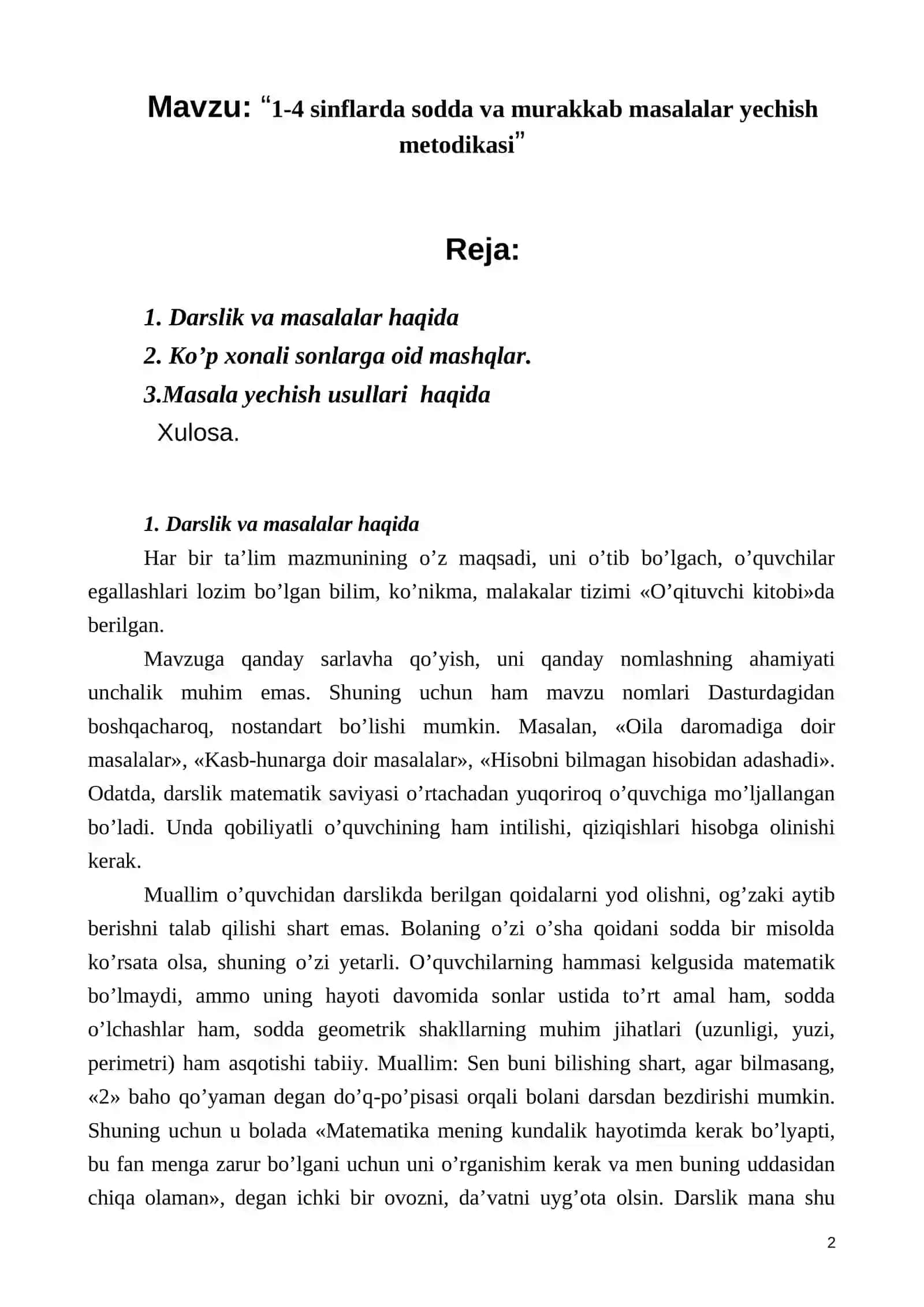 1-4 sinflarda sodda va murakkab masalalar yechish metodikasi 2