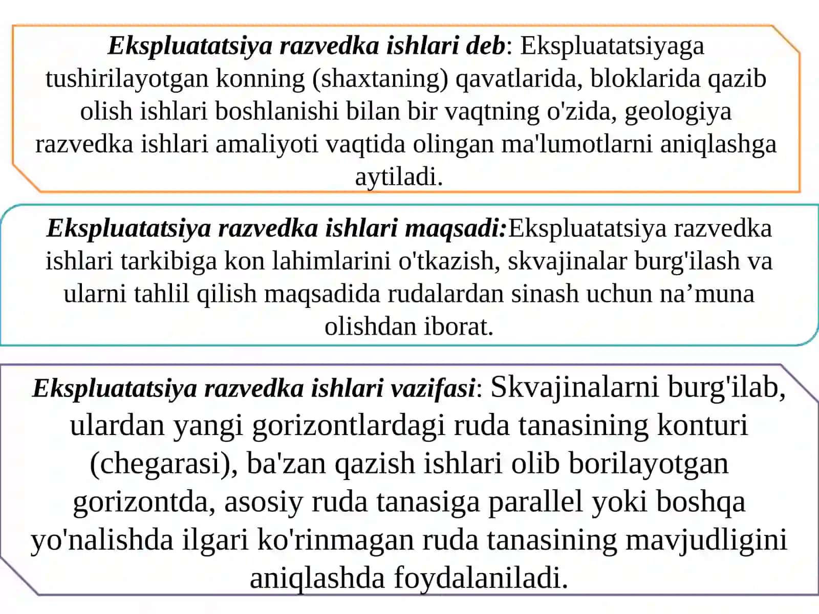 Ekspluatatsiyadavrida razvedka qilish va ruda tarkibining tahlili 2