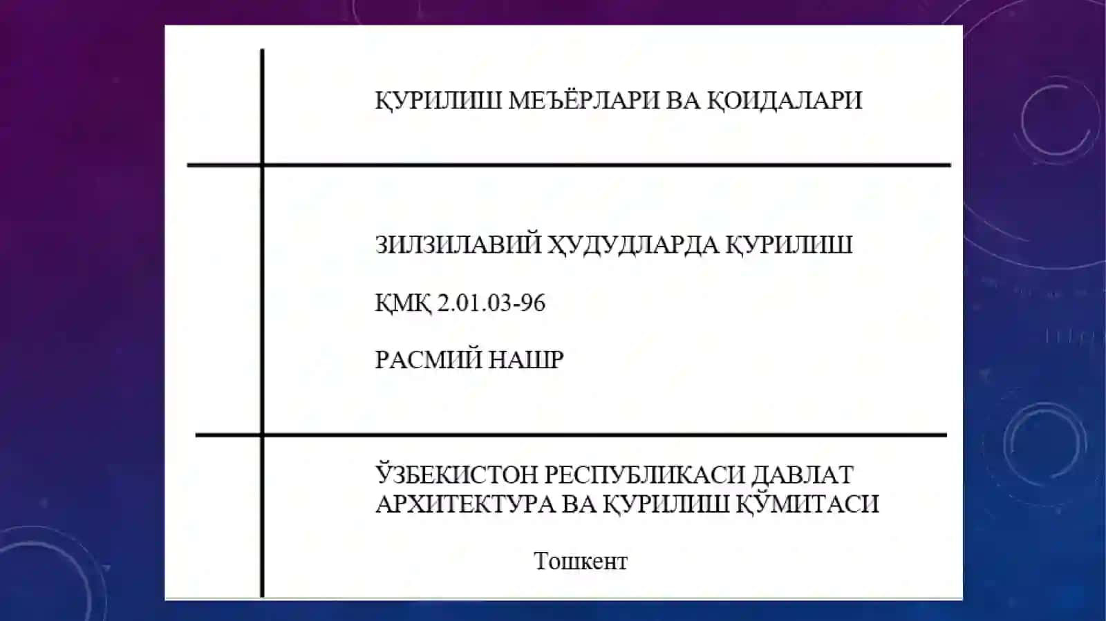Бино ва иншоотларни лойиҳалашда уларнинг ўлчамларини ҚМҚ талаблари асосида қабул қилиш 2