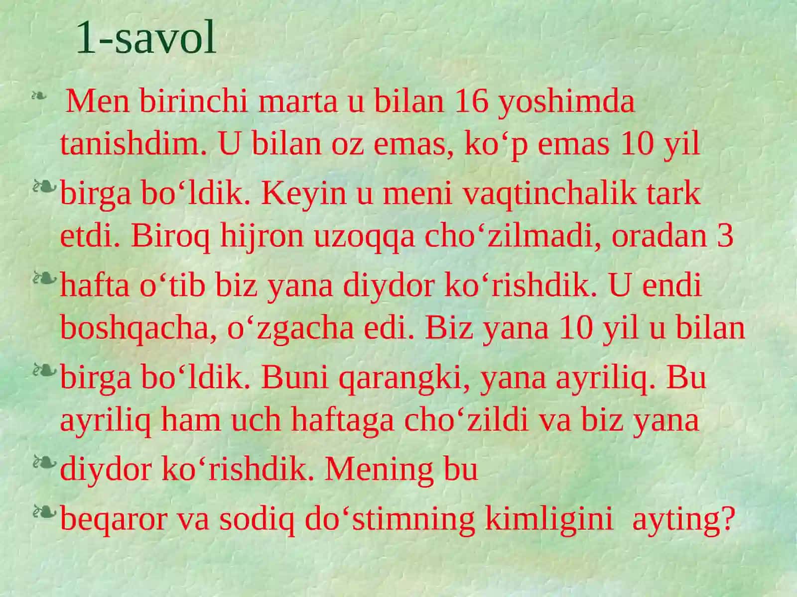 zakovat intelektuval o`yiniSAVOL 2