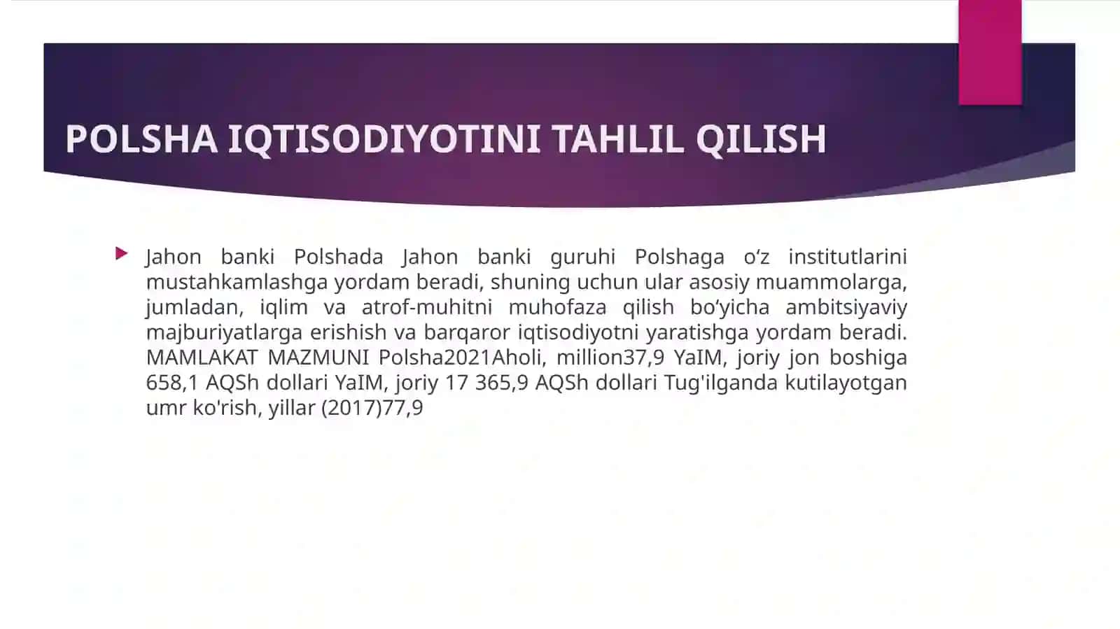 POLSHA IQTISODIYOTINITAHLIL QILISH 2