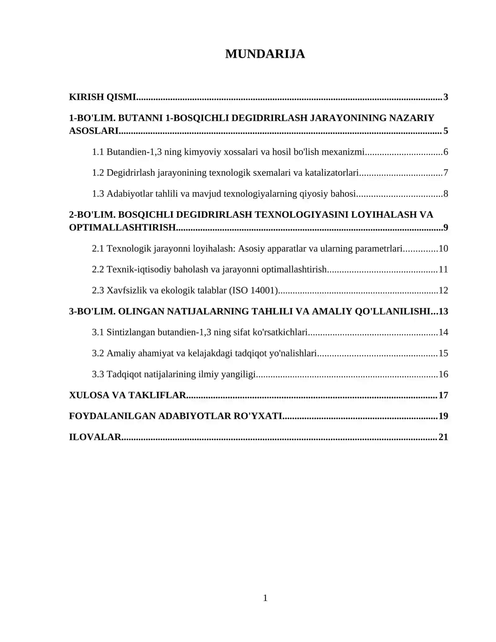 Butanni 1-bosqichli degidrirlab butandien-1,3 olish texnologiyasi 2