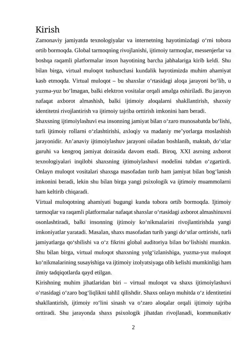 VIRTUAL MULOQOT VA SHAXS IJTIMOIYLASHUVI 2