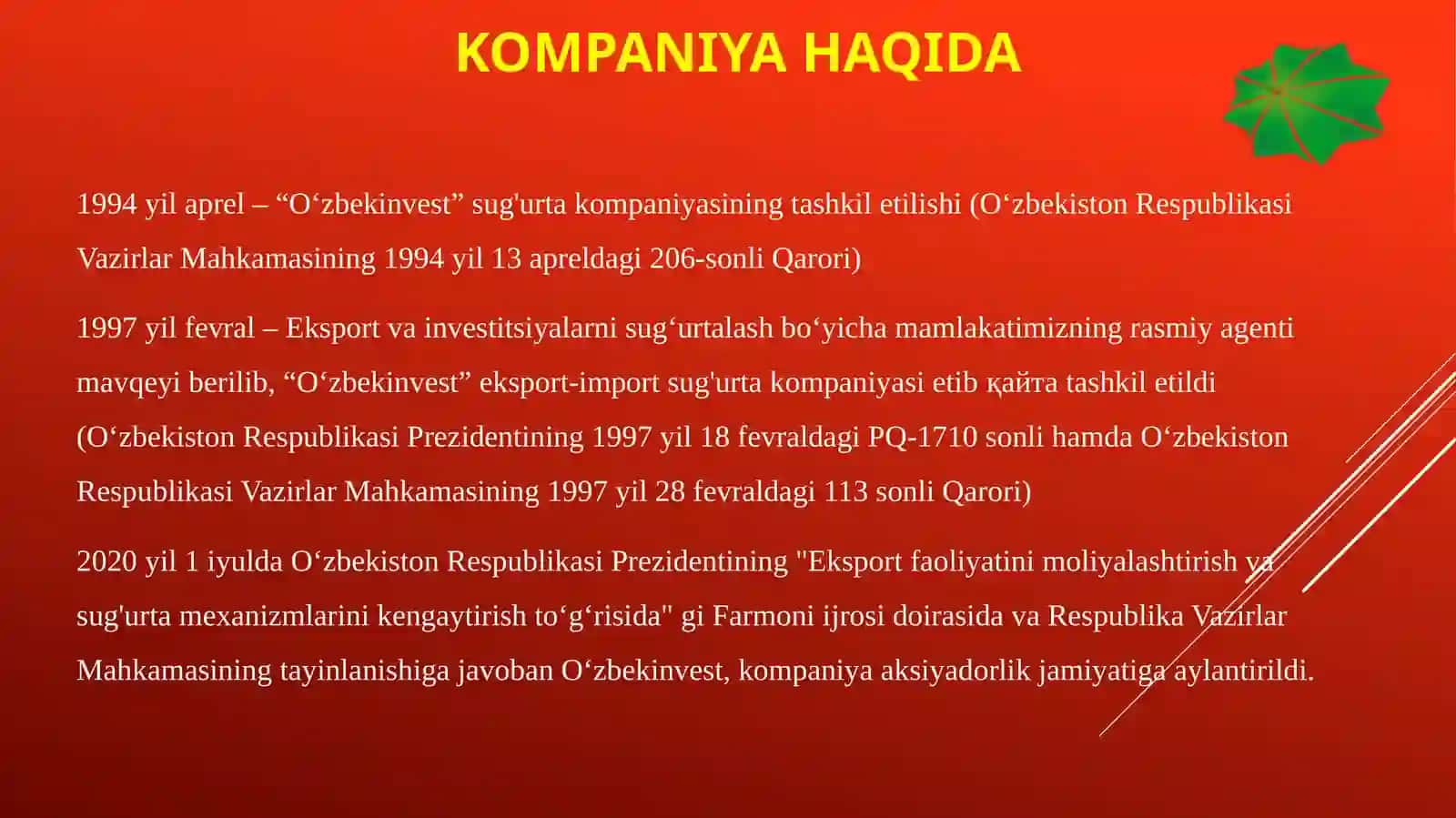 "O'ZBEKINVEST" EKSPORT-IMPORT SUG'URTA KOMPANIYASI" AKSIYADORLIK JAMIYATI 2