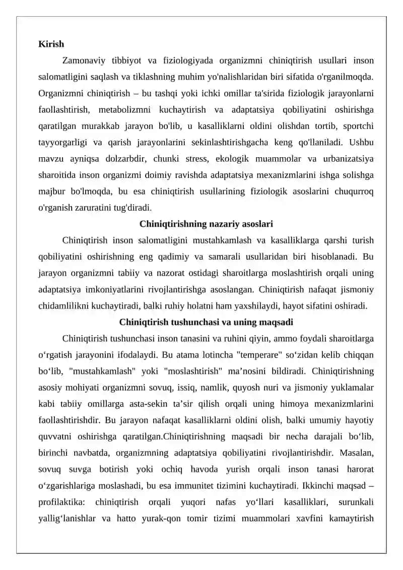 Organizmni chiniqtirishning uslubiy va fiziologik tamoyillari 2