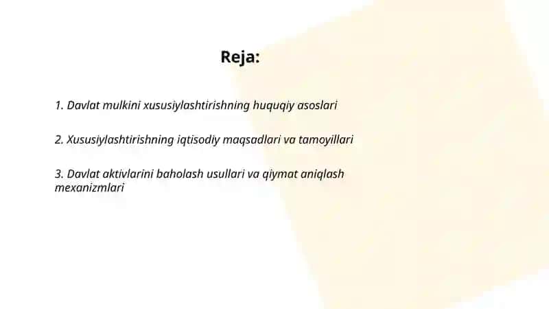 Davlatning mulkini xususiylashtirish va boshqarish siyosati 2