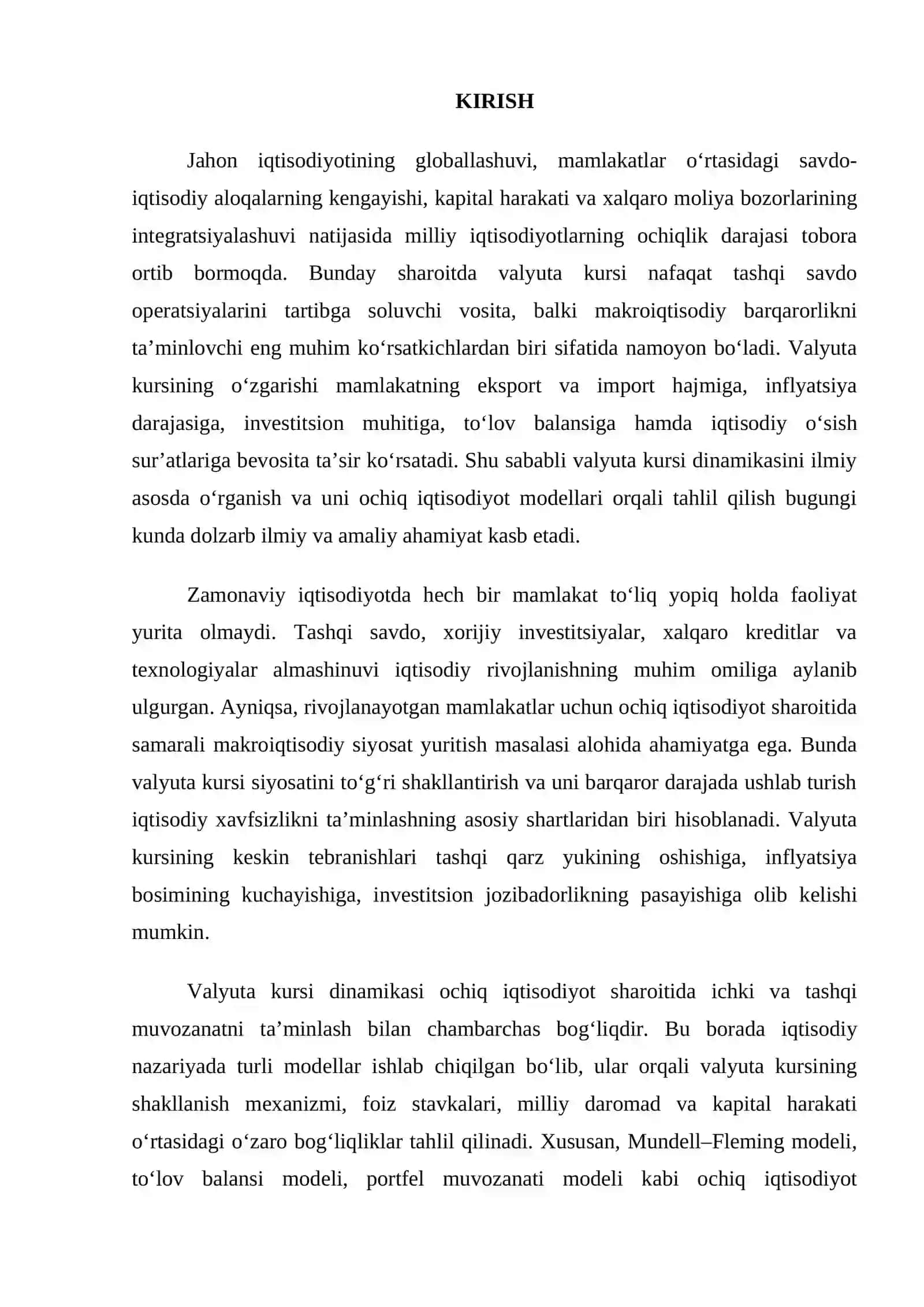 Valyuta Kursi va Ochiq Iqtisodiyot 2