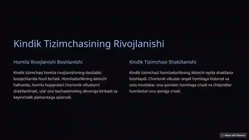 Kindik Tizimchasi: Ona-Homila Aloqasi 2