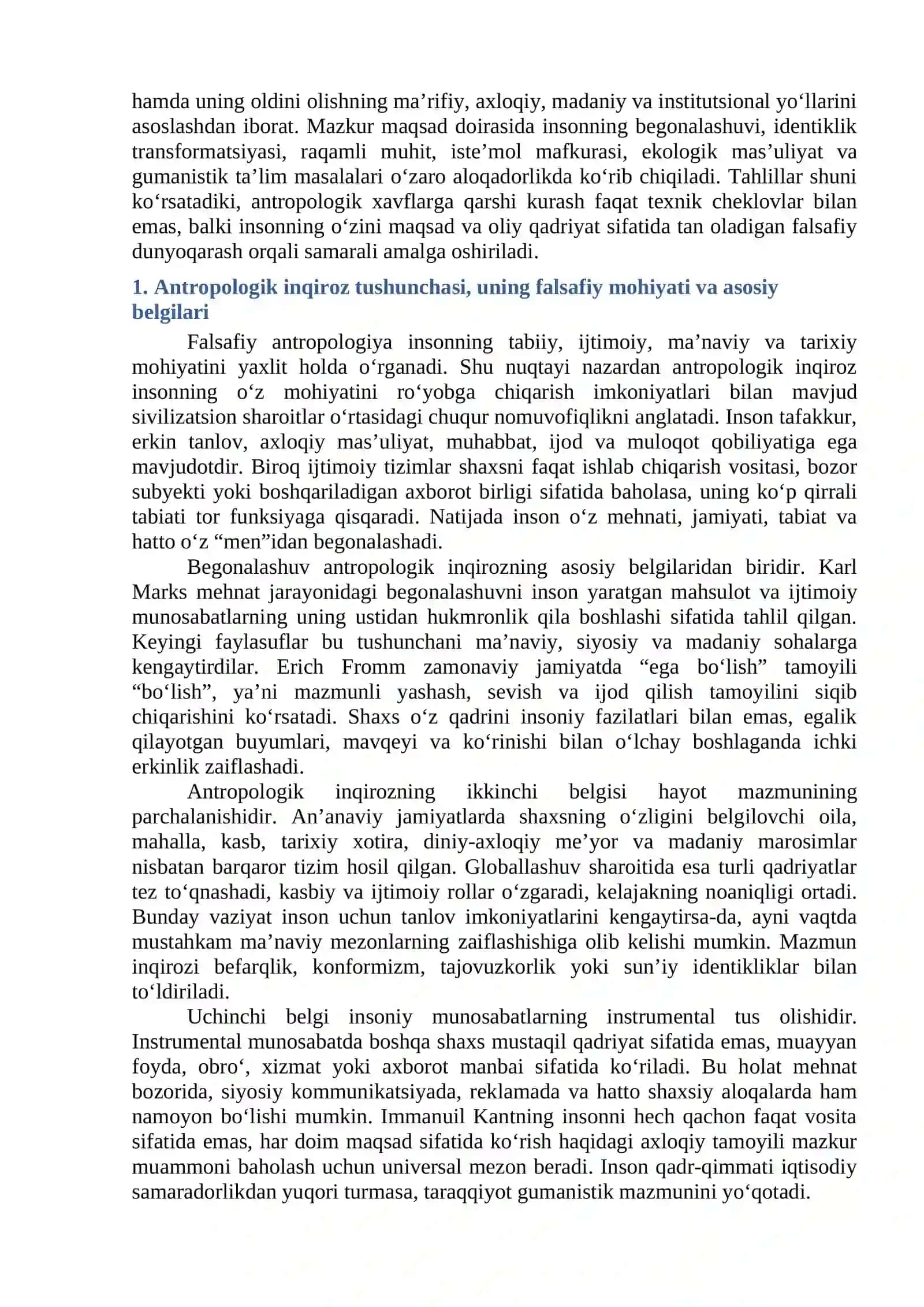 Antropologik inqirozning oldini olishning zaruriyati 2