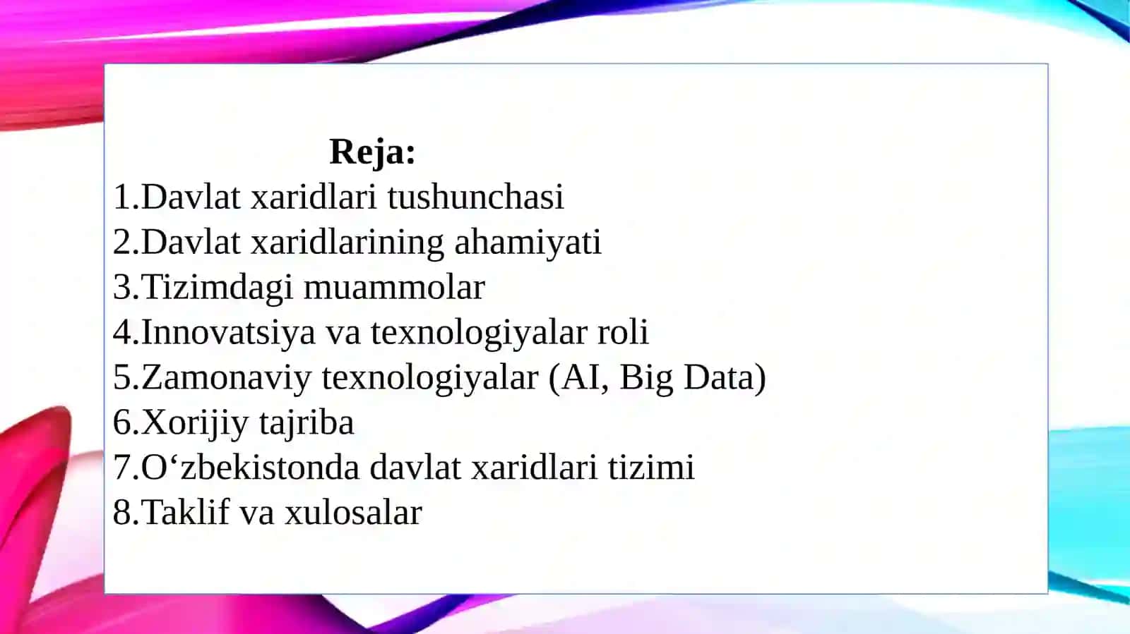 DAVLAT XARIDLARI TIZIMIGA INNOVATSIYA VA YANGI TEXNOLOGIYALARNI JORIY ETISH 2