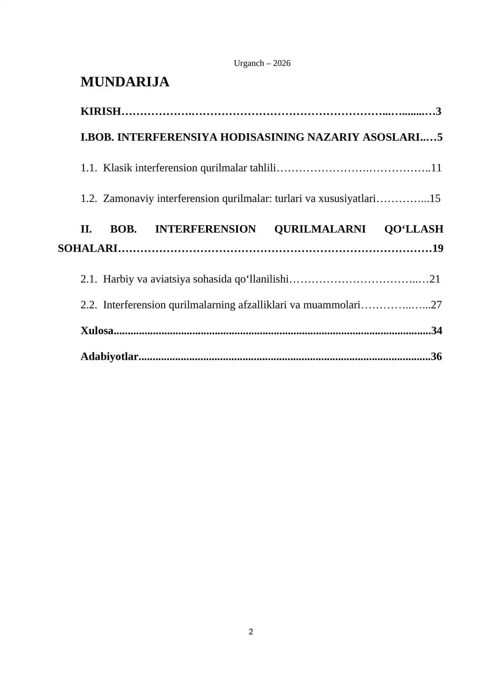 KURS ISHI "ZAMONAVIY INTERFERENSION QURILMALAR" 2