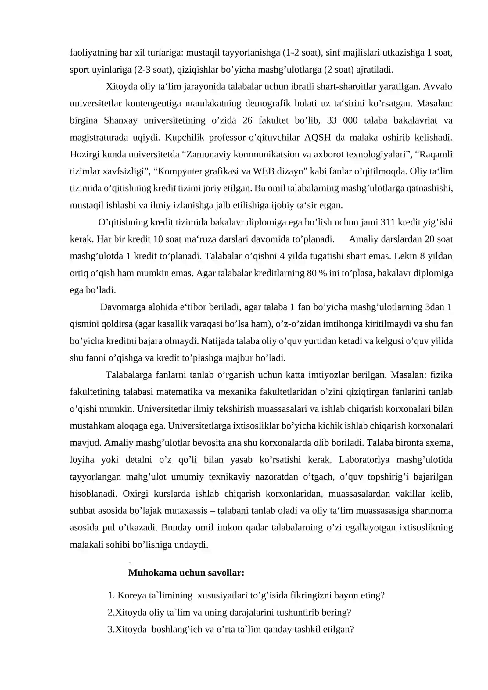 Jahon mamlakatlari ta’lim tizimida maktabgacha ta’limning tutgan o’rni (Koreya va Xitoy) 2