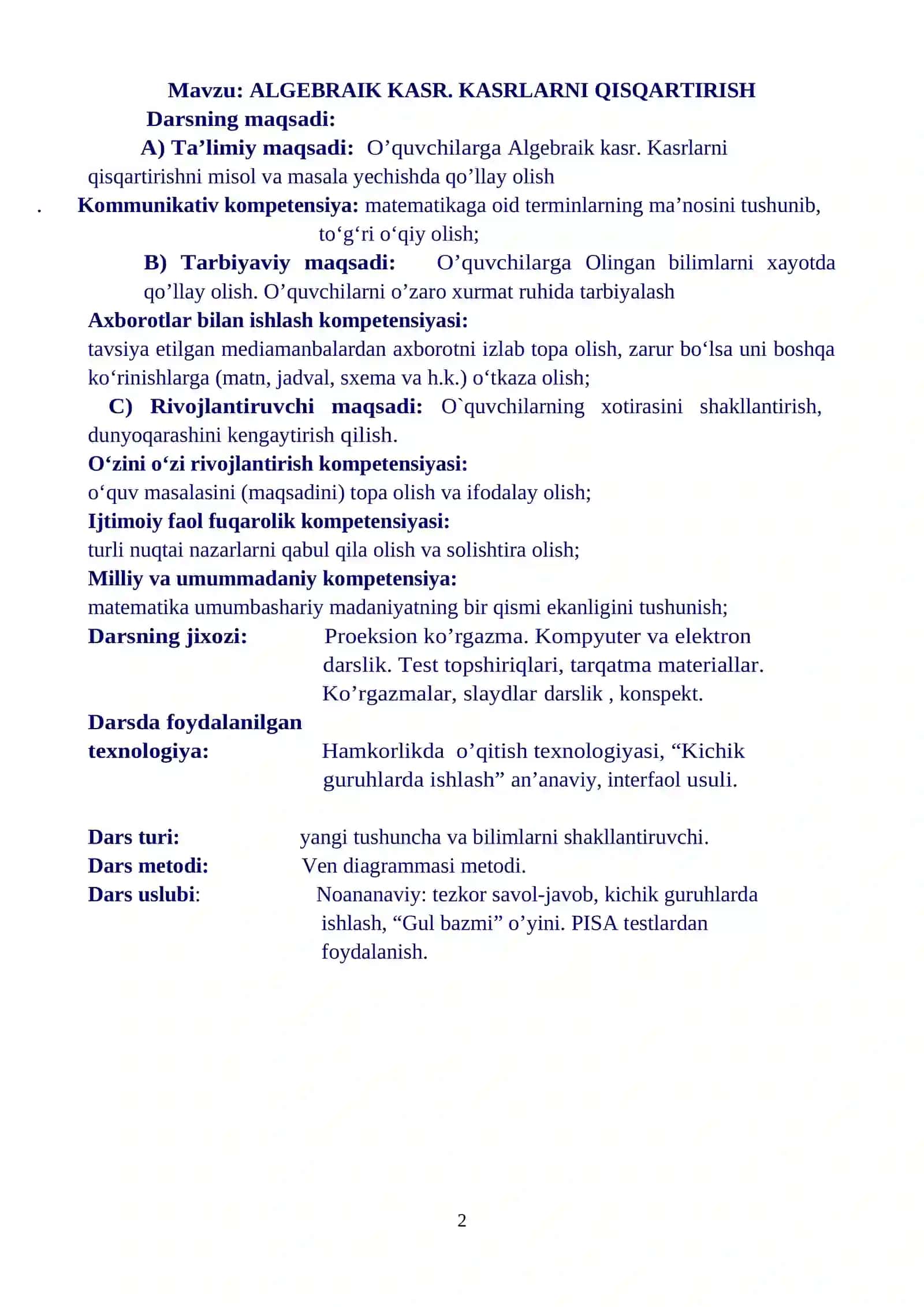 Algebraik kasr. Kasrlarni qisqartirish 2